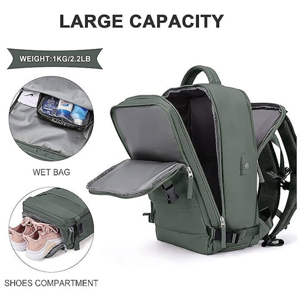 Large Travel Backpack For Women Men,Carry On Backpack,Hiking Olive Green - Picture 4 of 7
